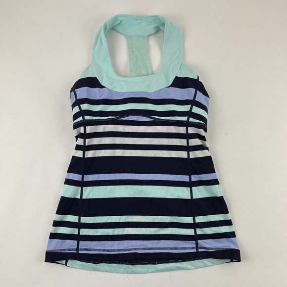 Lululemon Tank Top Womens Blue Green Striped Racerback - Picture 1 of 9